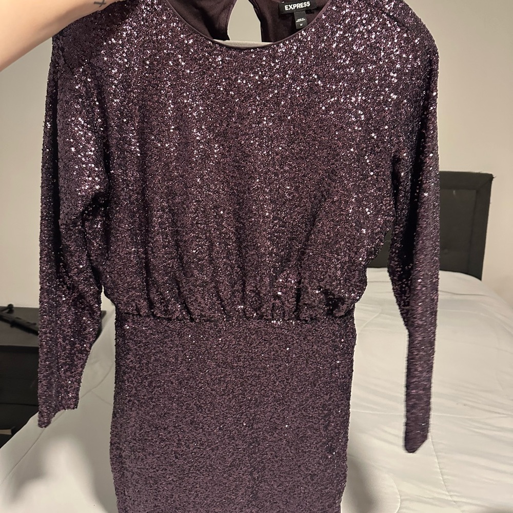 Express Purple Sequin Long Sleeve Cocktail Dress